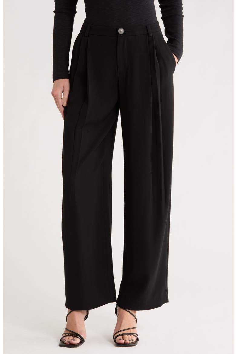 Drop Waist Pleated Pants, Main, color, BLACK