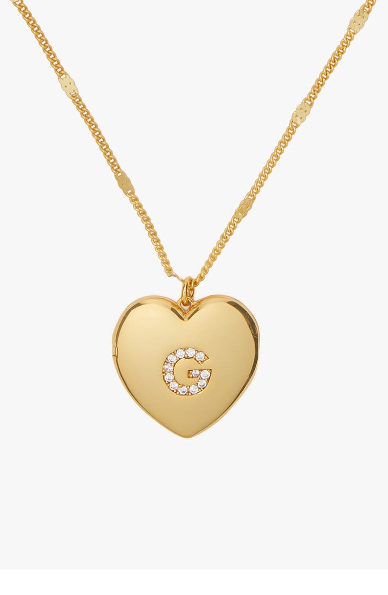 Kate Spade New York crystal initial heart locket necklace, Main, color, Clear/ Gold.