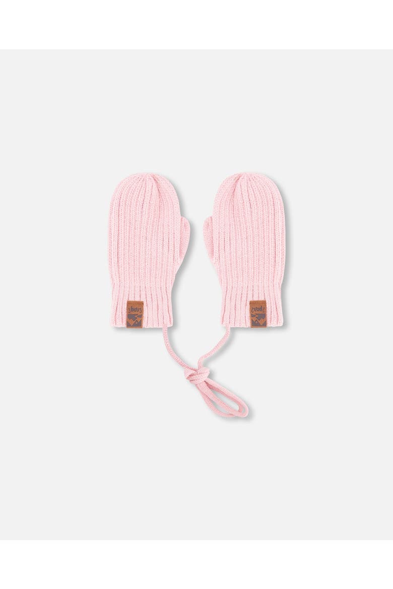Girl Rib Knit Mittens with Cord, Main, color, Pale Rose