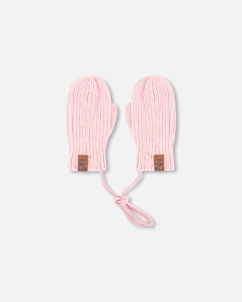 Girl Rib Knit Mittens with Cord (Baby)