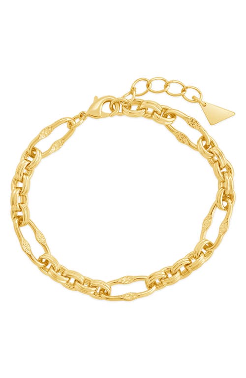 Sterling Forever 14k Plated Tegan Textured Long Link Bracelet In Gold