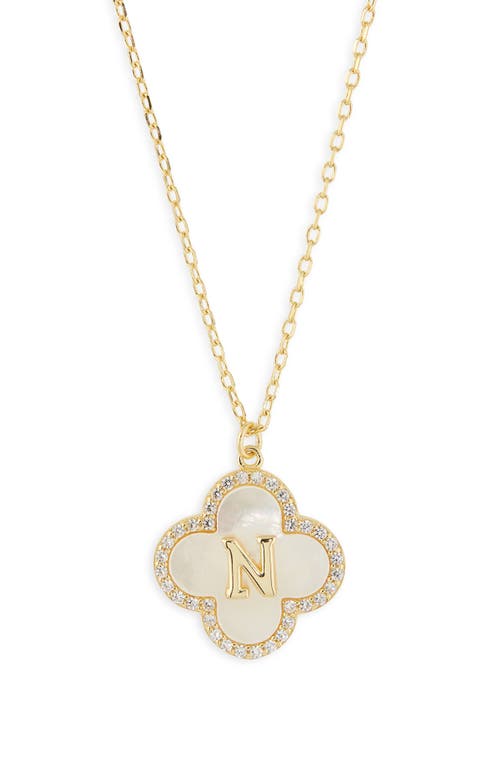Argento Vivo Sterling Silver Clover Mother-of-pearl Initial Pendant Necklace In Gold