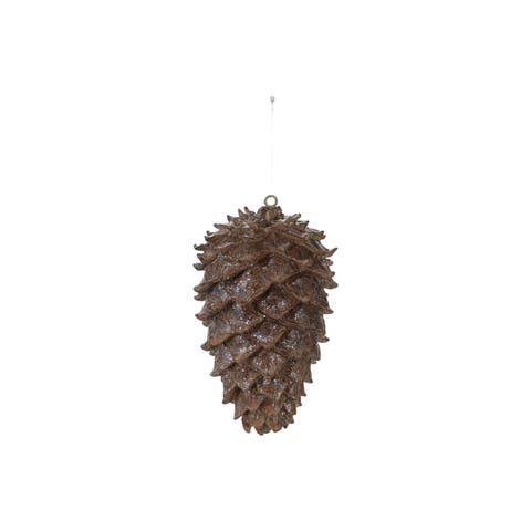 Artisan Resin Pinecone Figurine with Glitter Finish, Brown