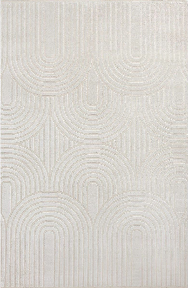 JONATHAN Y Ariana MidCentury Art Deco Striped Arches Two-Tone High-Low Area Rug, Alternate, color, White/Cream