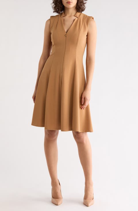 Sleeveless Zip Front Fit & Flare Dress