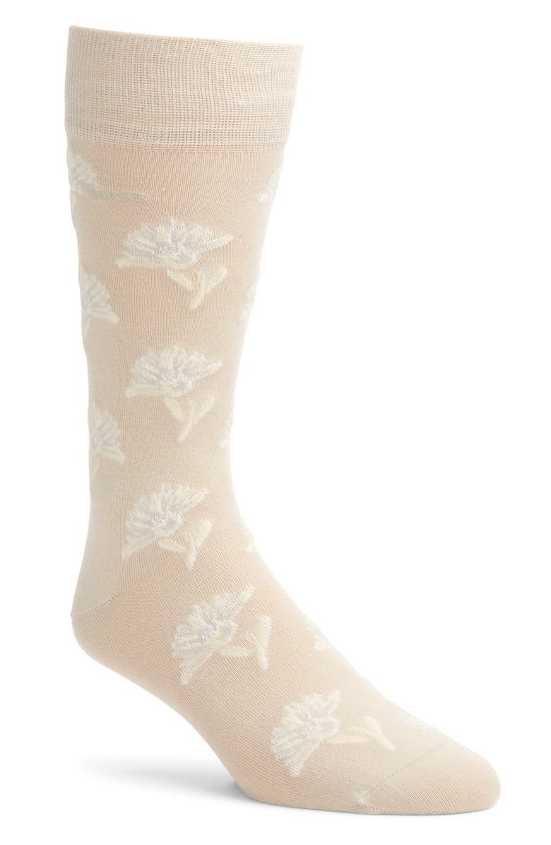 BOSS Floral Jacquard Cotton Blend Dress Socks, Main, color, Light Beige