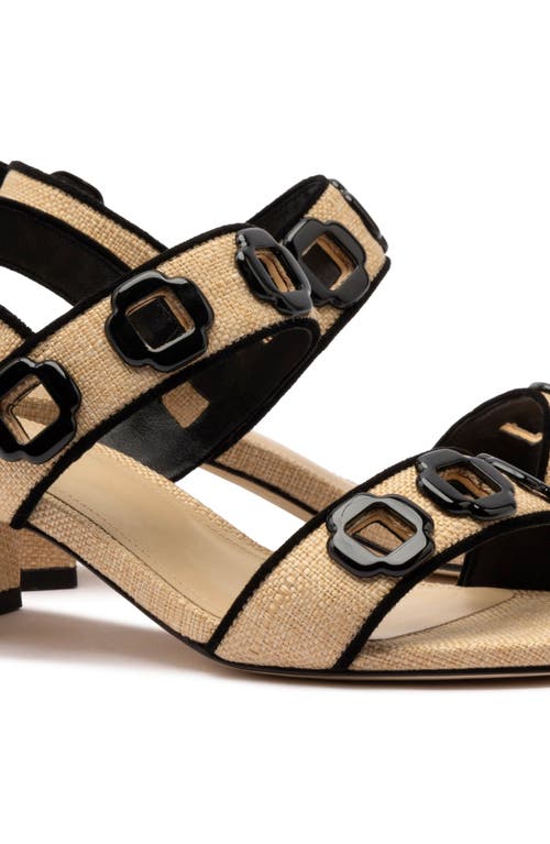 Larroude Larroudé Milan Sandal In Beige Raffia And Black Trimming In Multi