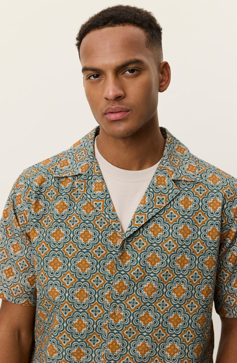 Les Deux Lukas Arabesque Print Short Sleeve Button-Up Shirt, Alternate, color, Sea Moss Green