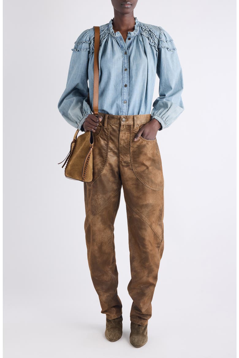 Milya Ruffle Denim Button-Up Shirt, Alternate, color, BLUE