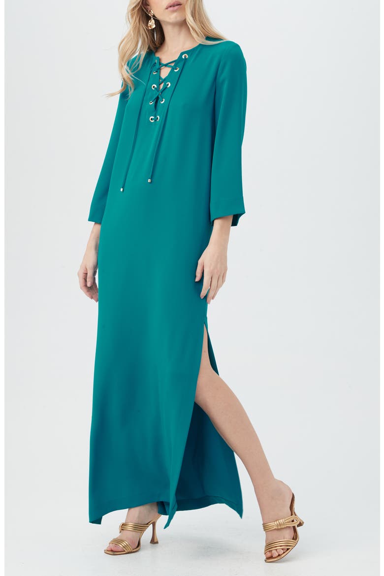 Catamaran Long Sleeve Dress, Alternate, color, TURKANA TEAL
