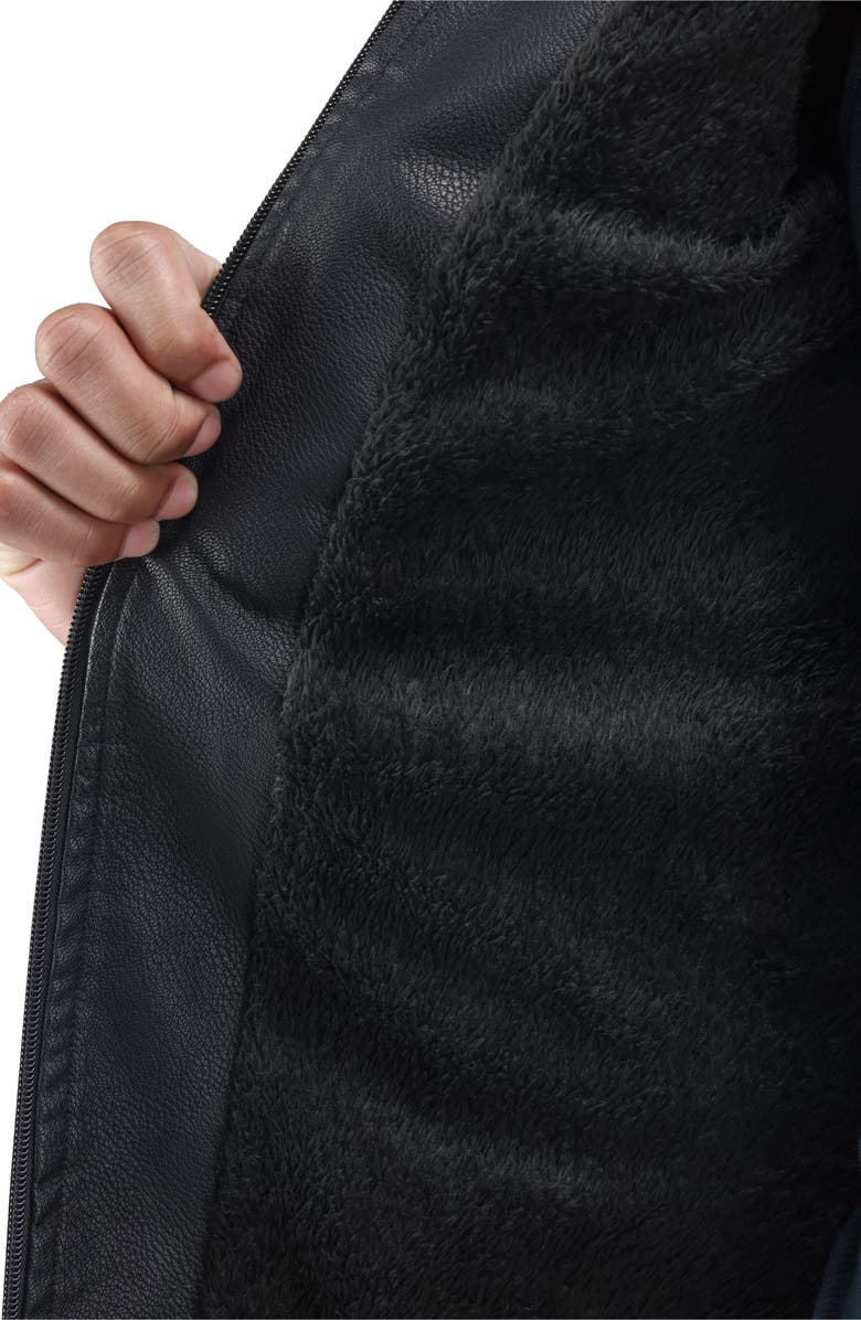 XRAY Faux Fur Lined Grainy Faux Leather Racing Jacket, Alternate, color, Black/ Burgundy