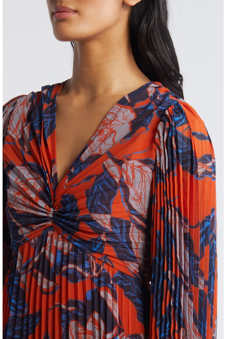 Floral Print Pleated Long Sleeve Dress, Alternate, color, RUST- BLUE LANA FLORAL