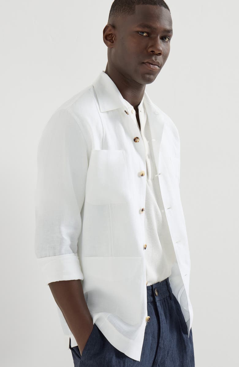 Brunello Cucinelli Linen guayabera, Alternate, color, White