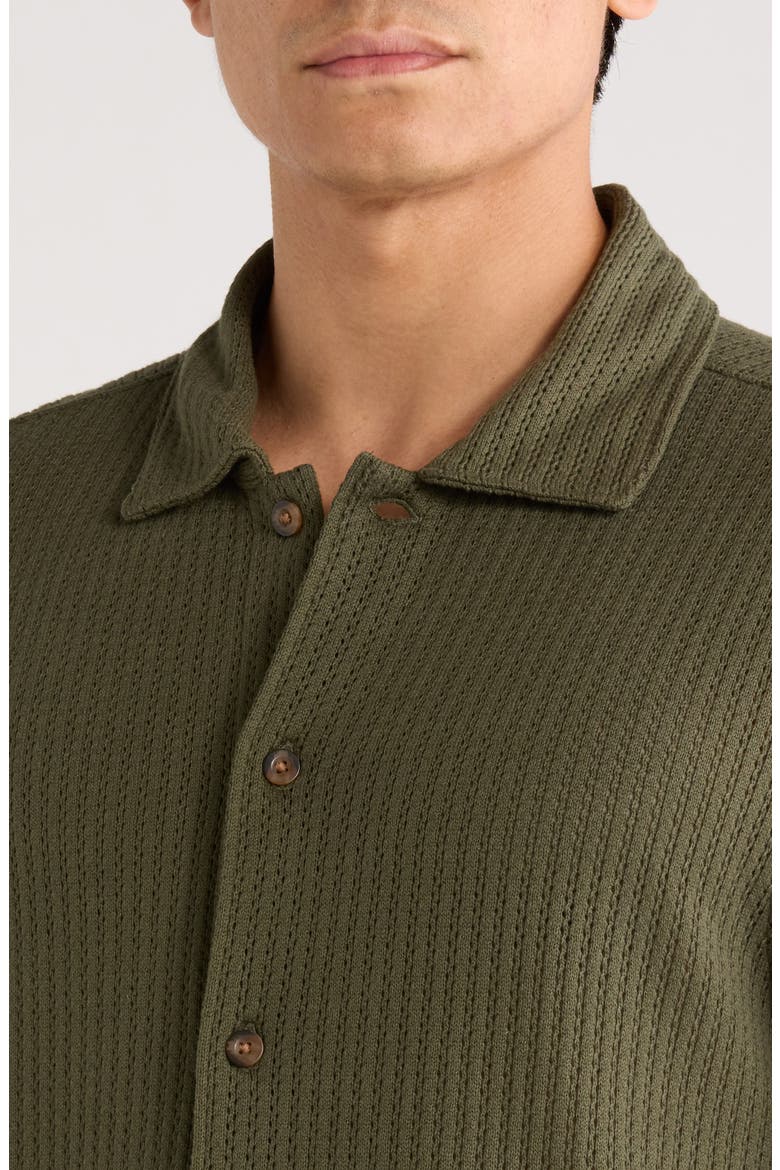 Cotton Blend Pointelle Button-Up Shirt, Alternate, color, COULTER GREEN