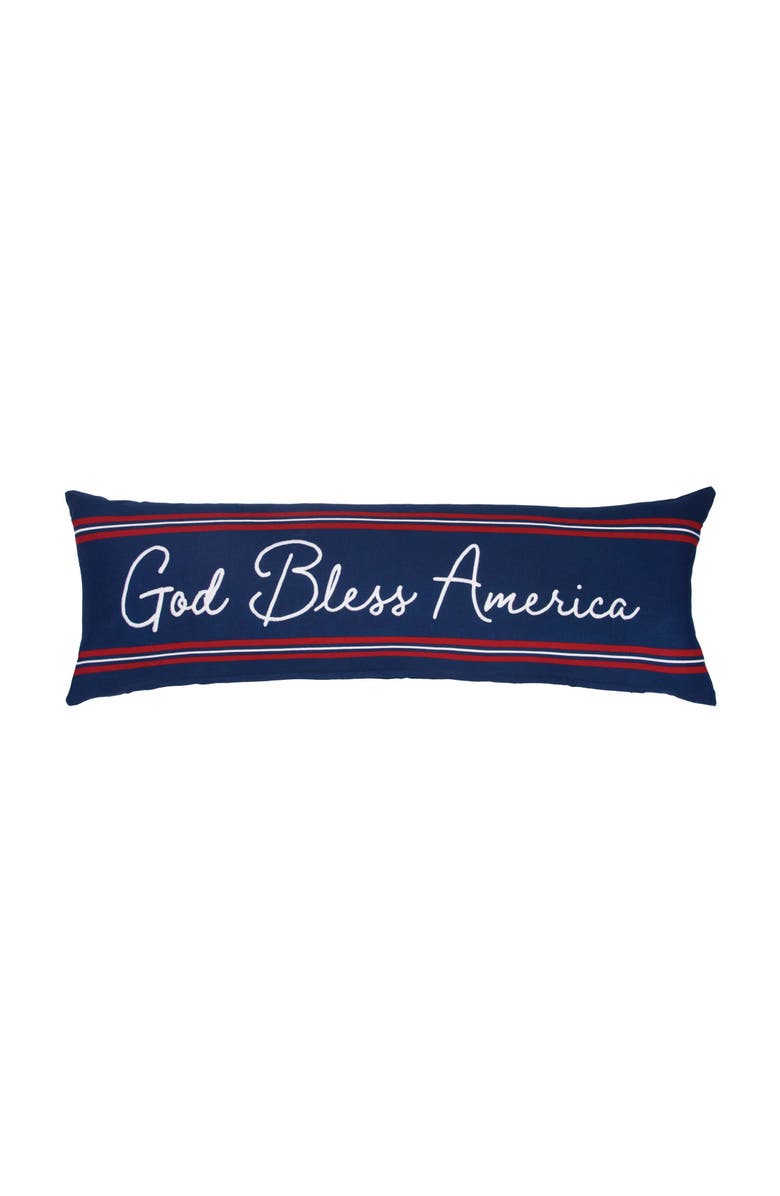 C&F Home God Bless America Script Patriotic 4th of July Embroidered Throw Pillow, 12" x 36", Main, color, Blue