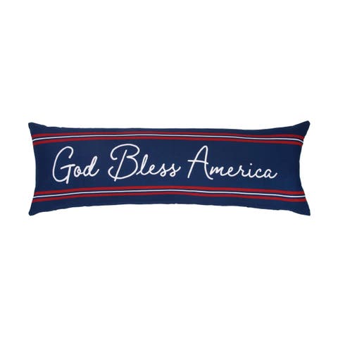 God Bless America Script Patriotic 4th of July Embroidered Throw Pillow, 12" x 36"