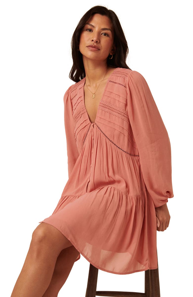 Nobody's Child Marley Long Sleeve Babydoll Minidress, Alternate, color, Pink