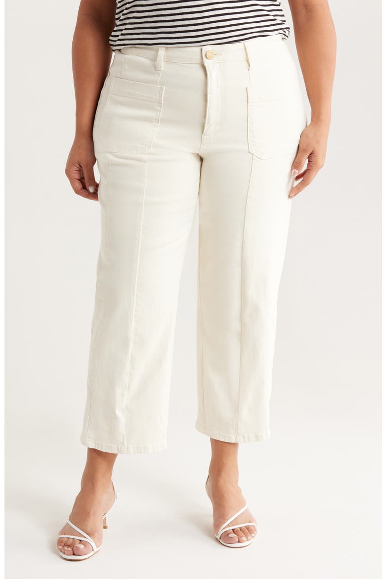 Patch Pocket High Waist Crop Wide Leg Jeans, Main, color, ECRU