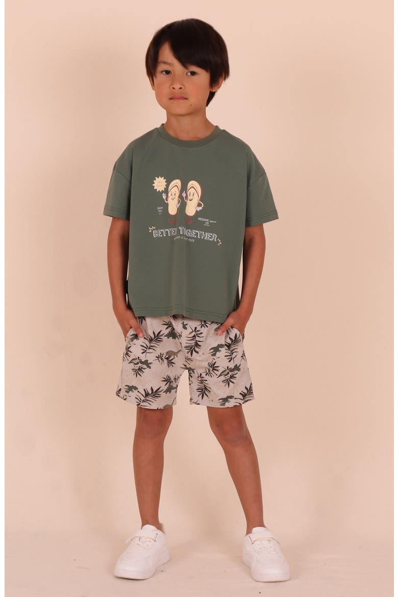 Kids' Dino Park Stretch Cotton Shorts, Alternate, color, MULTI BEIGE