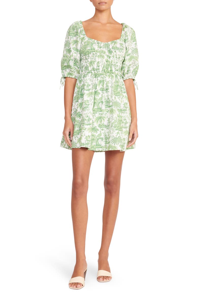 Faye Puff Sleeve Stretch Cotton Minidress, Main, color, CLOVER TOILE