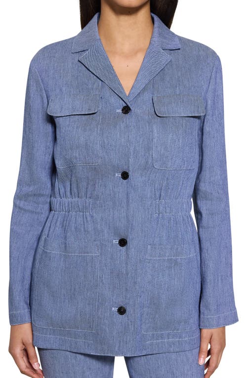 Theory Denim Pattern Cinched Waist Linen Blend Jacket In Light Denm