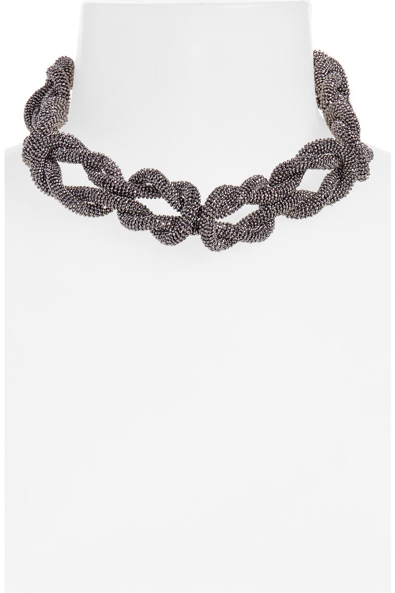 Monili Braided Collar Necklace, Alternate, color, RUTHENIUM