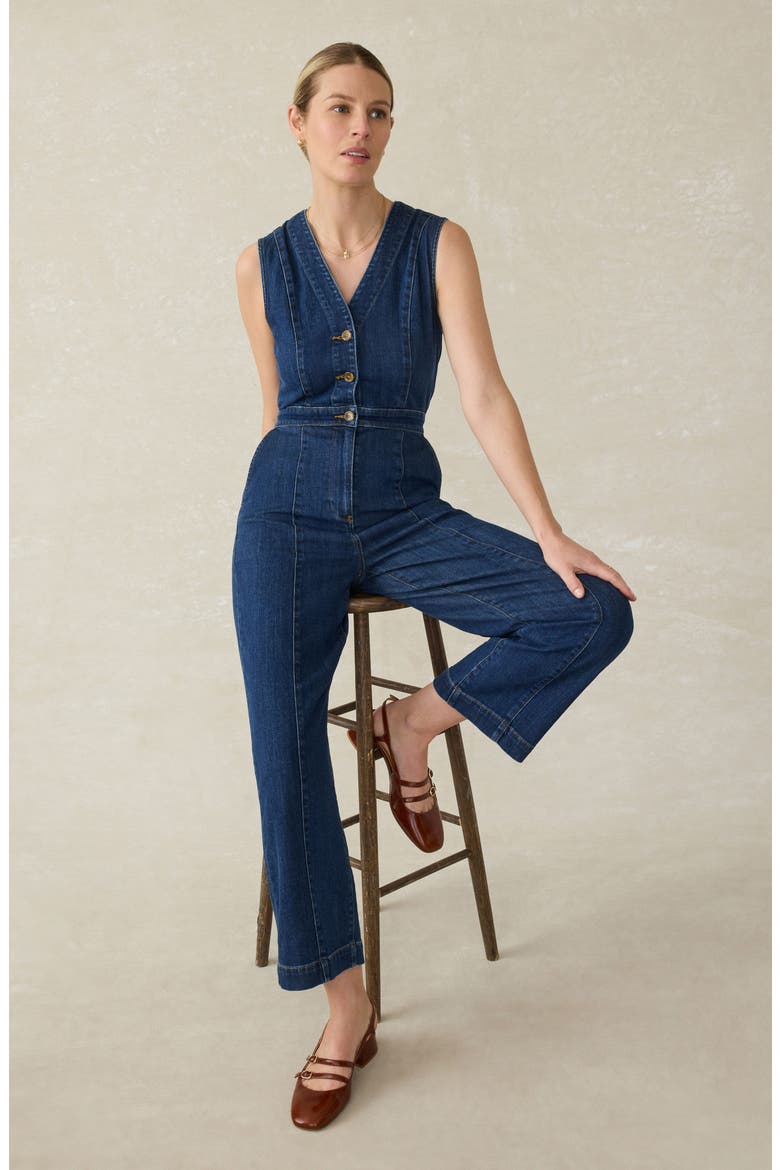 Giselle Sleeveless Denim Jumpsuit, Alternate, color, DUSK DIVE WASH