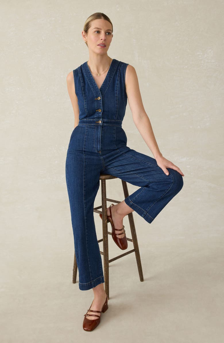 Faherty Giselle Sleeveless Denim Jumpsuit, Alternate, color,