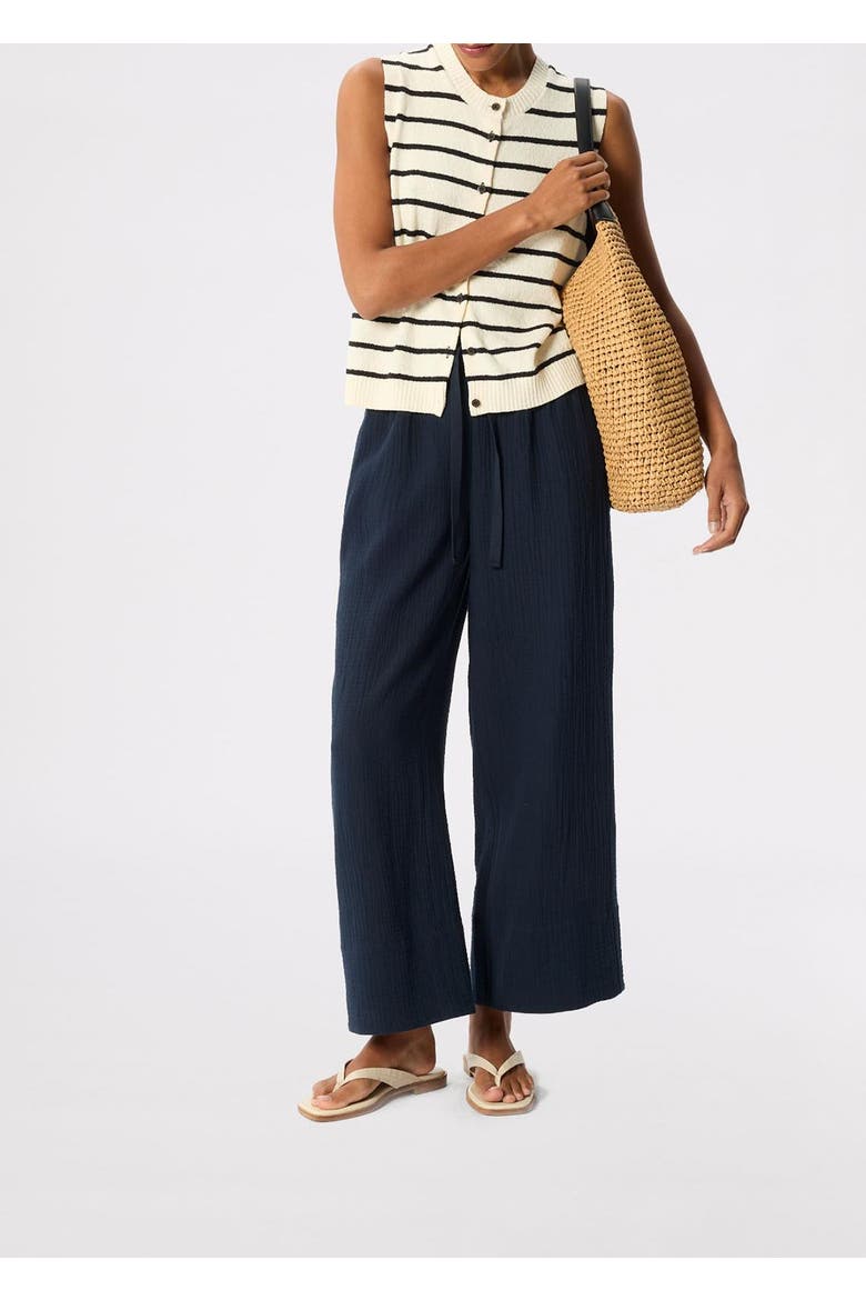 100% Cotton Wide Leg Trousers, Alternate, color, Navy