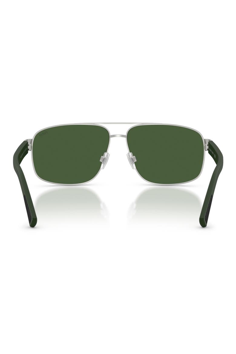 61mm Pilot Sunglasses, Alternate, color, SEMISHINY SILVER / DARK GREEN