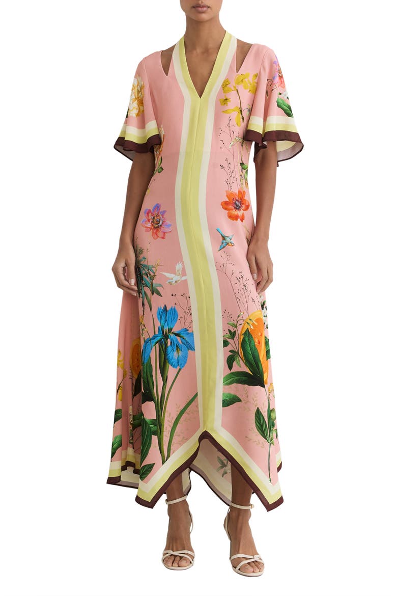 flossy maxi dress Reiss Flossy Floral Print Cut-Out Woven Midi Dress