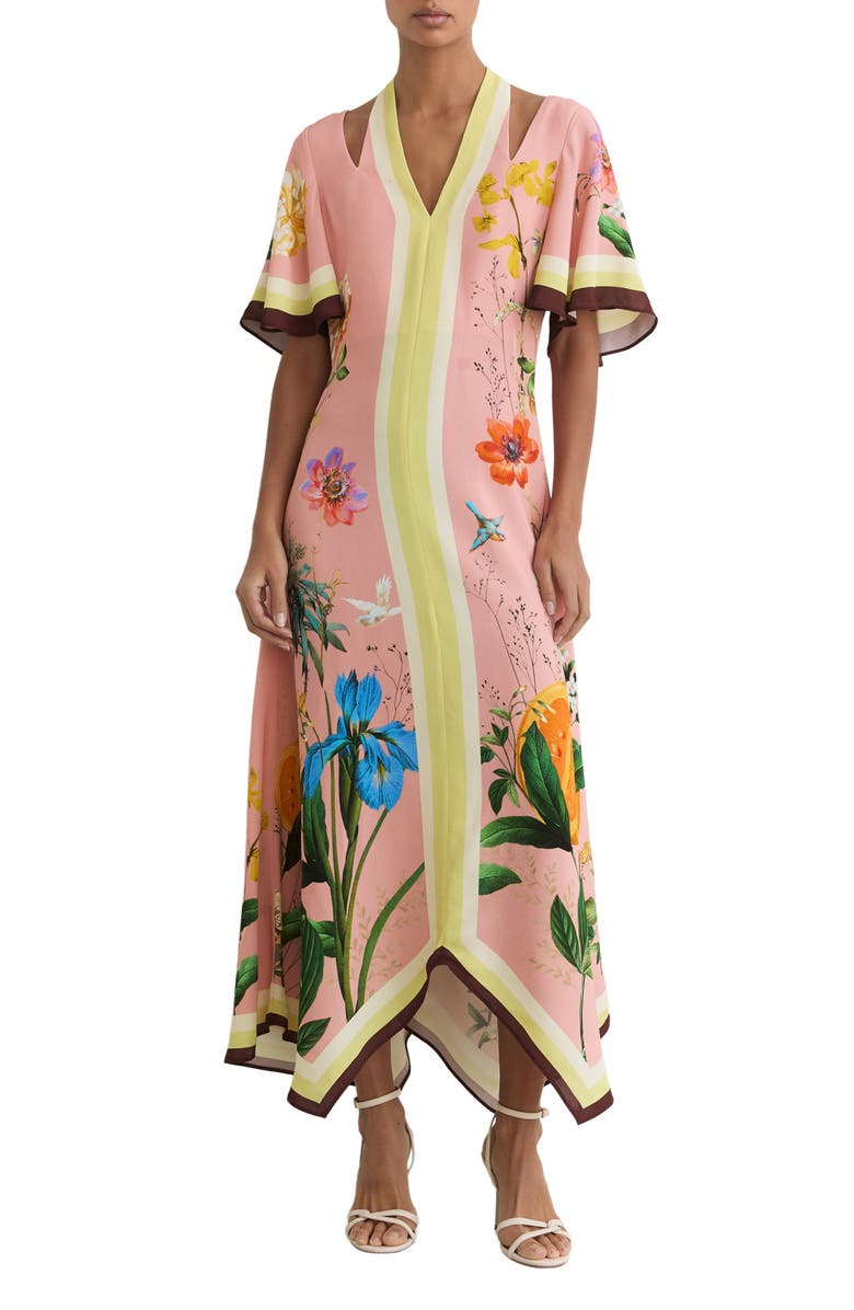 Reiss Flossy Floral Print Midi Dress, Main, color, Pink