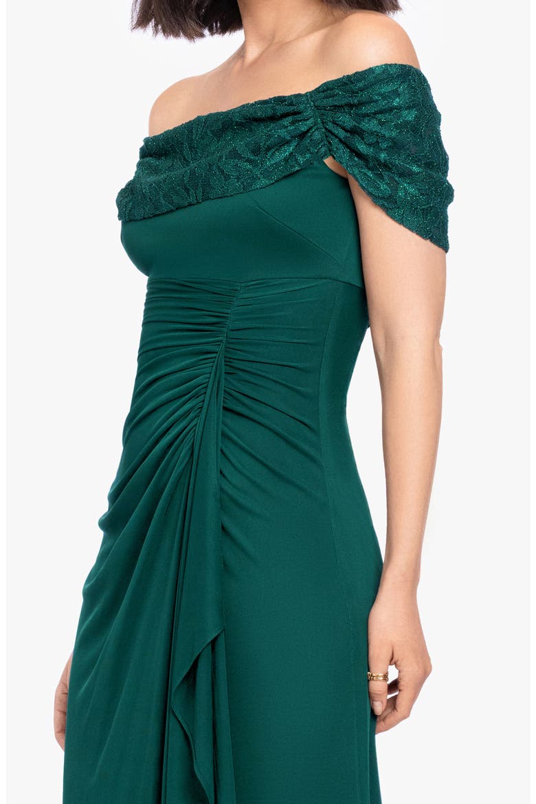 Glitter Lace Off the Shoulder Gown, Alternate, color, PINE