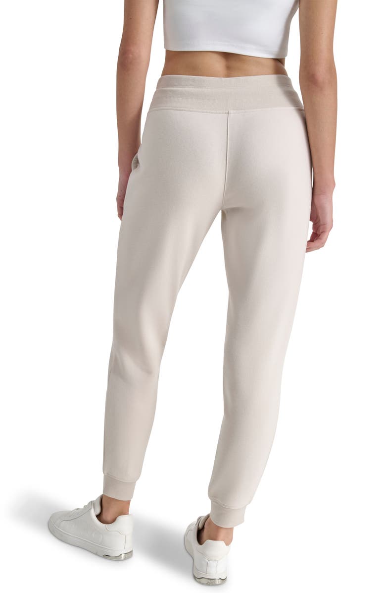 DKNY Rhinestone Logo Cuffed Fleece Joggers, Alternate, color, Oat