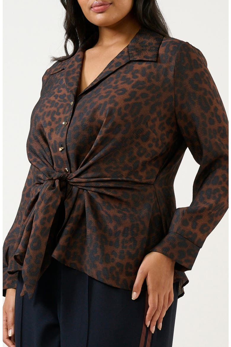 Leona Leopard Print Tie Front Button-Up Top, Alternate, color, CHOCOLATE/ NAVY