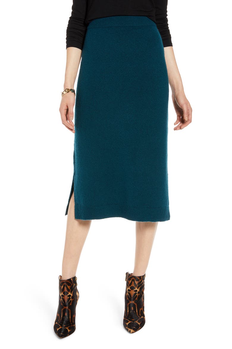 Midi Sweater Skirt, Main, color, TEAL ABYSS