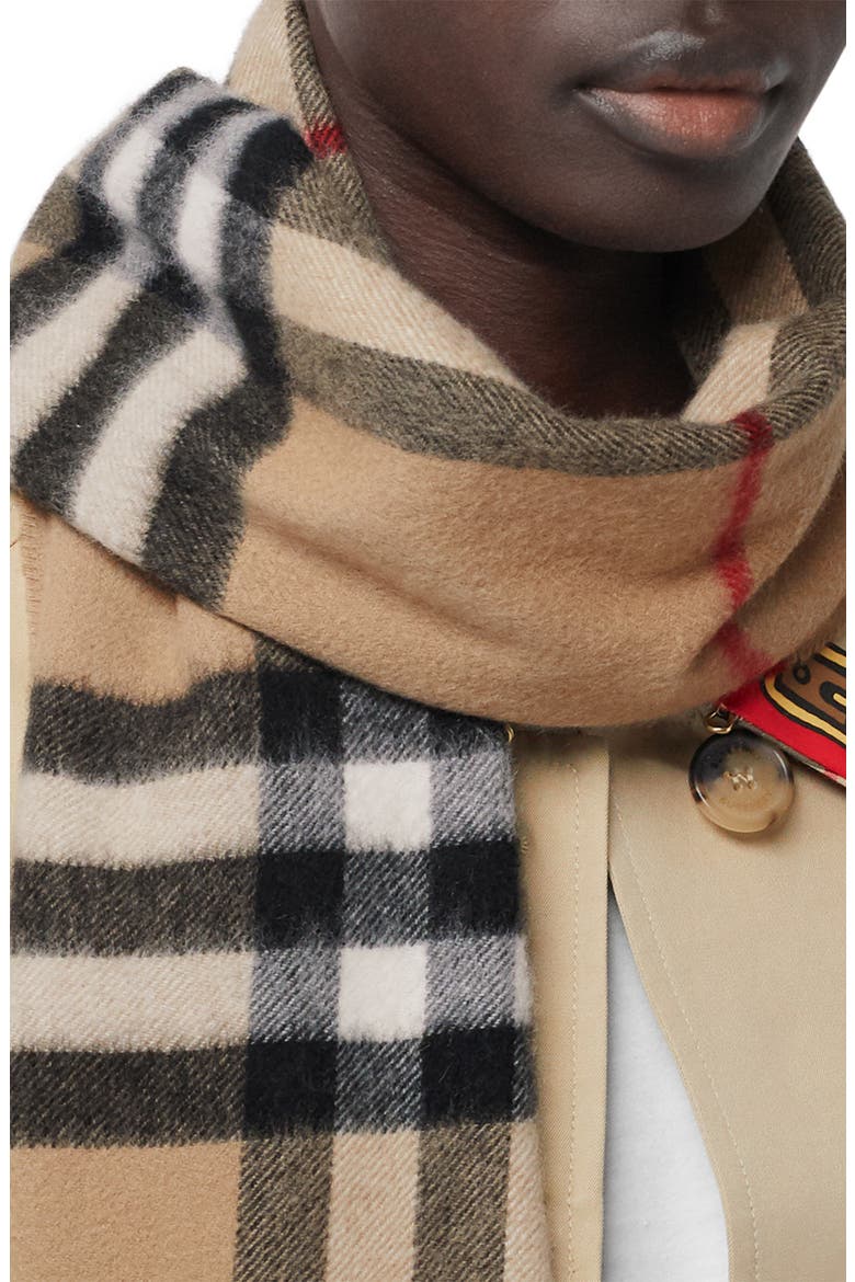 Giant Icon Check Cashmere Scarf, Alternate, color, ARCHIVE BEIGE