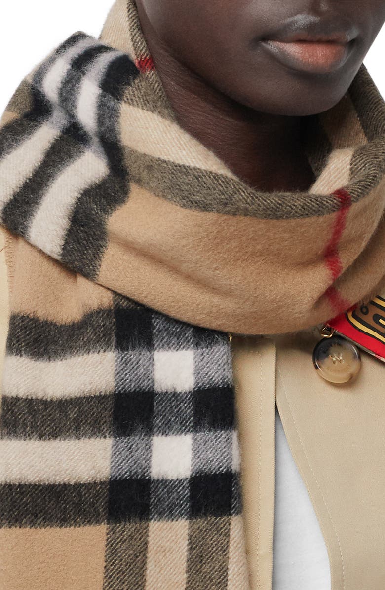Burberry Giant Icon Check Cashmere Scarf, Alternate, color, Archive Beige