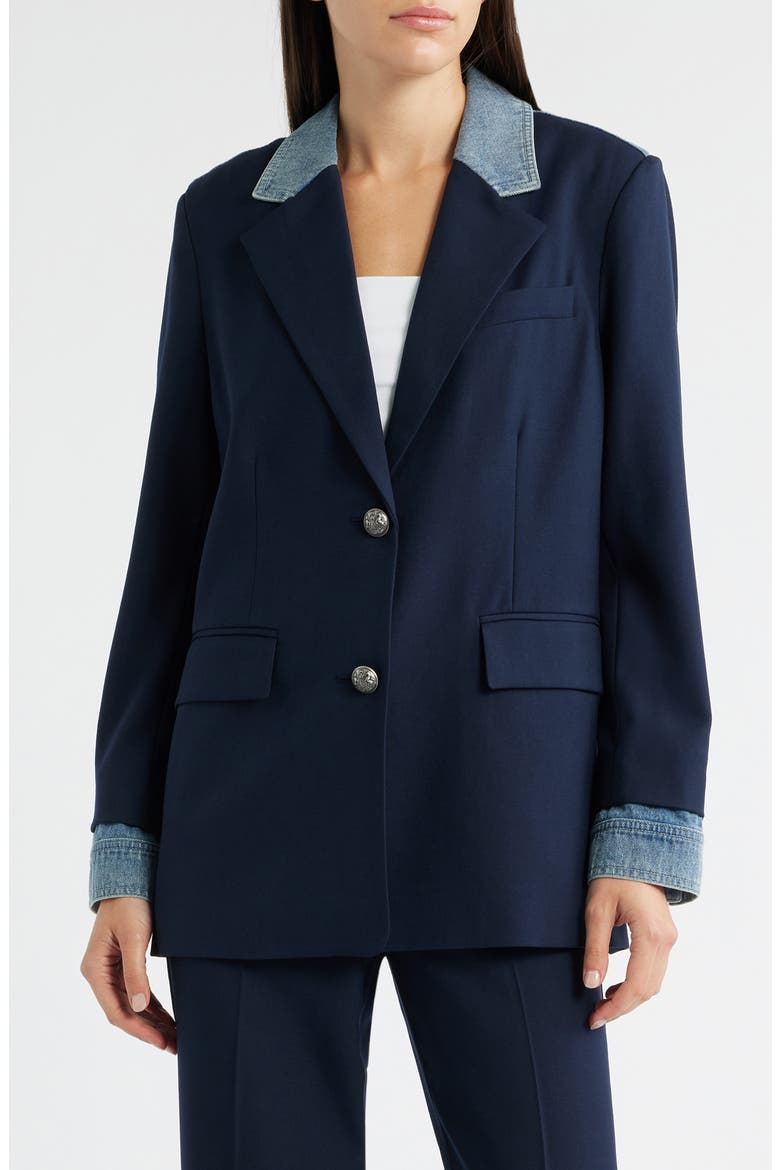 Sylvia Contrast Trim Blazer, Main, color, NAVY