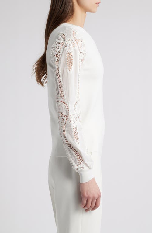Elie Tahari The Margaret Lace Sleeve Knit Top In Sky White