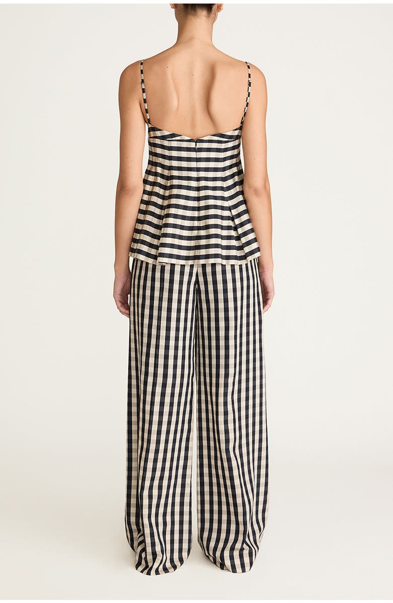 Rebecca Taylor Gingham Twill Embroidered Bustier Tank, Alternate, color, Black Combo