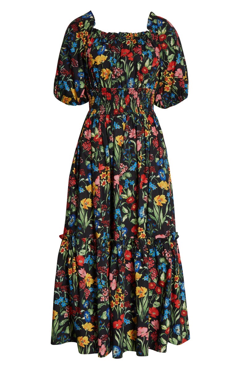 Cara Cara Mimi Floral Puff Sleeve Midi Dress, Alternate, color, Floral Garden Black