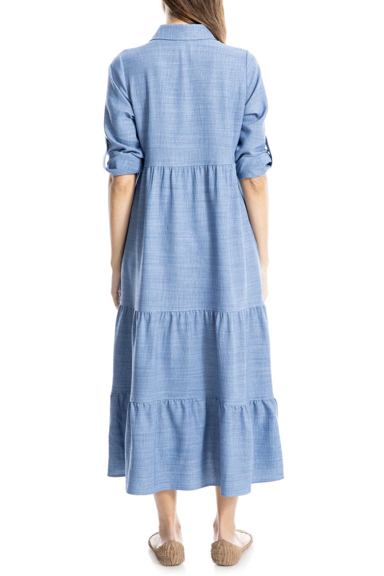 Tiered Long Sleeve Gauze Shirtdress, Alternate, color, HEATHER CHAMBRAY