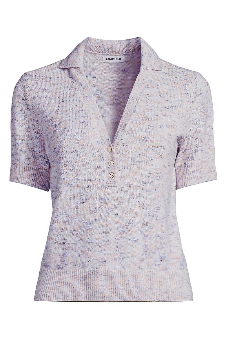 Cotton Blend Short Sleeve Polo Sweater, Alternate, color, Sunset Sorbet Space Dye