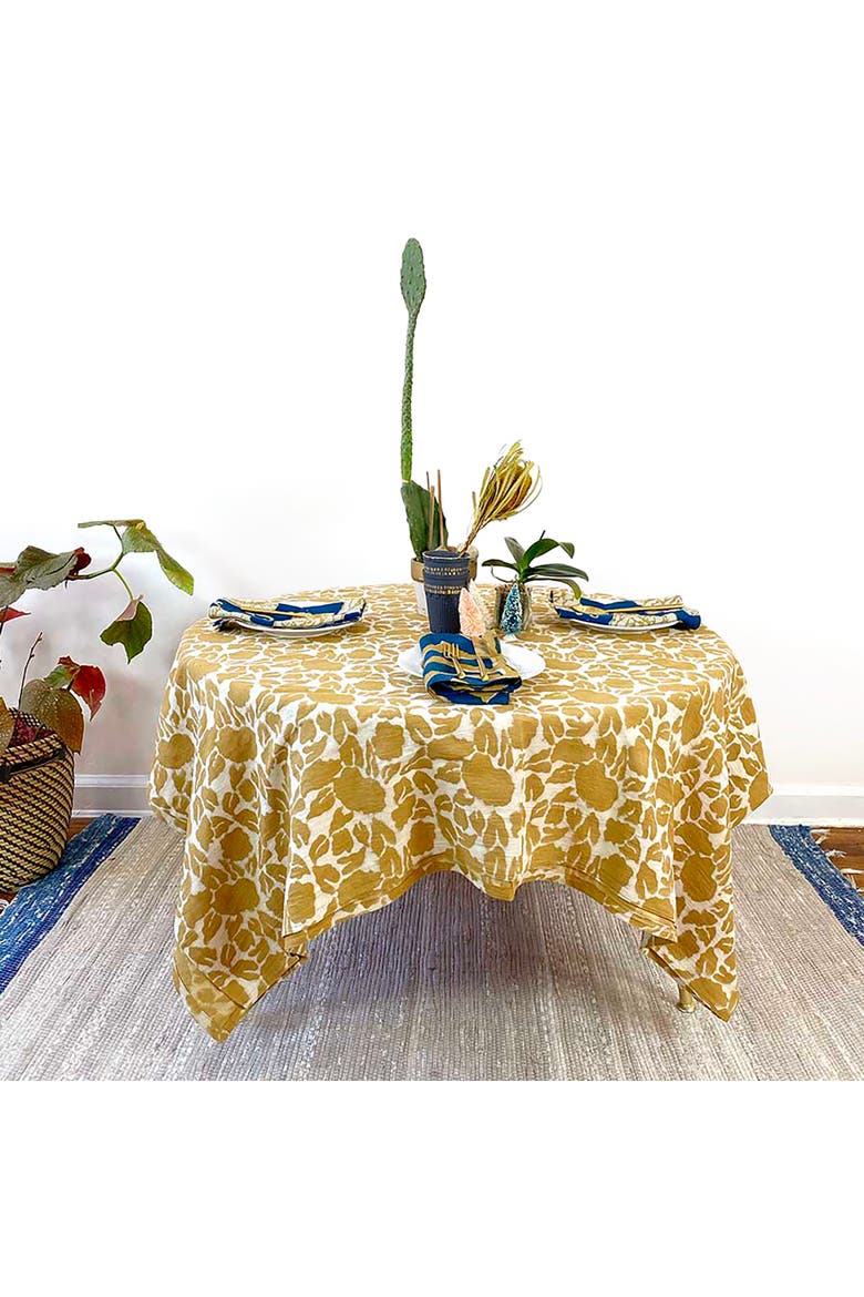 Hand Block Printed Tablecloth, Alternate, color, Yellow
