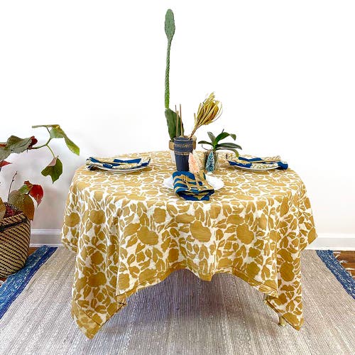 Ichcha Hand Block Printed Tablecloth In Yellow