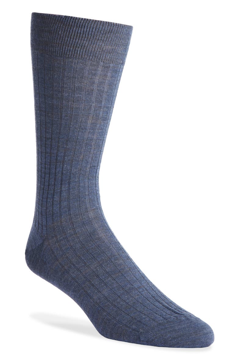 Ribbed Wool Blend Socks, Main, color, BLUE