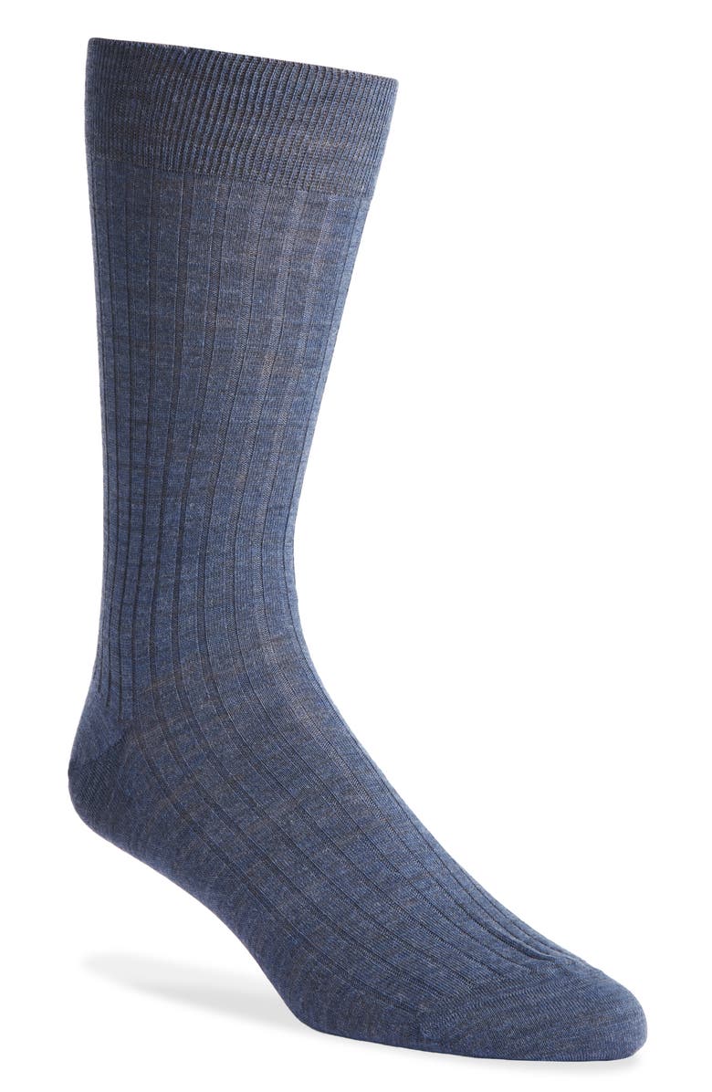 Canali Ribbed Wool Blend Socks, Main, color, Blue