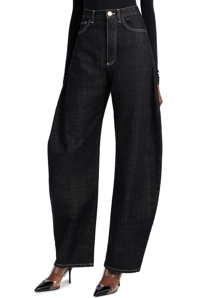 Cotton Denim Round Jeans, Alternate, color, DENIM NOIR