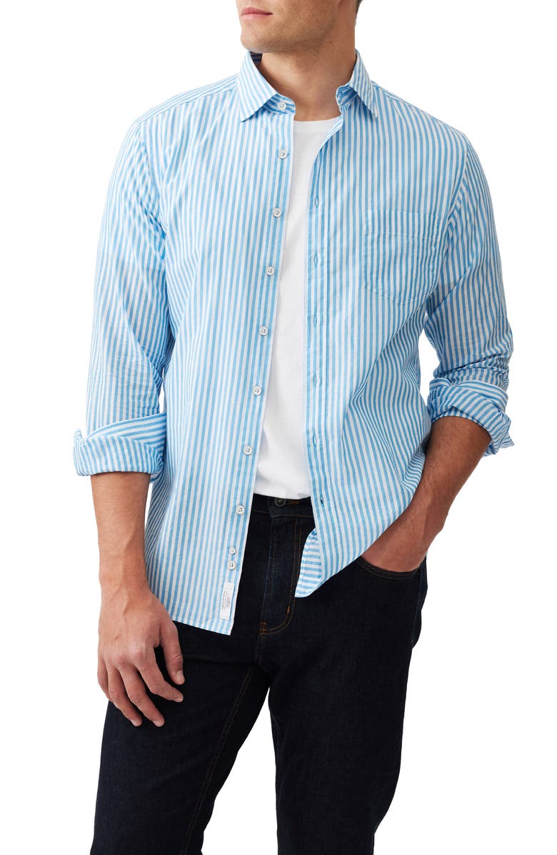 Rodd & Gunn Ferry Landing Sports Fit Stripe Button-Up Shirt, Main, color, Azure